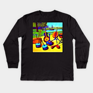 Percussion Instruments Sitting In The Park Waiting To Be Played. Kids Long Sleeve T-Shirt